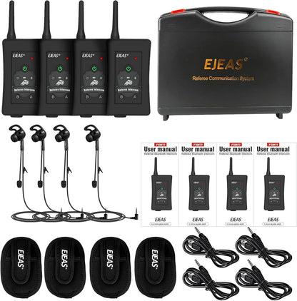 EJEAS FBIM Professionele Bluetooth-intercom voor scheidsrechter, 850 mAh volduplex 1500 M draadloze intercom met ruisonderdrukking voor voetbal en handbal (4 stuks)