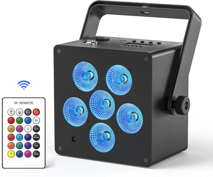 50 W batterij LED Par schijnwerper 6-in-1 RGBWAUV DMX512 podiumlicht met afstandsbediening, 12 uur batterijduur, uplight voor DJ, disco, party, karaoke, bruiloft, verjaardag