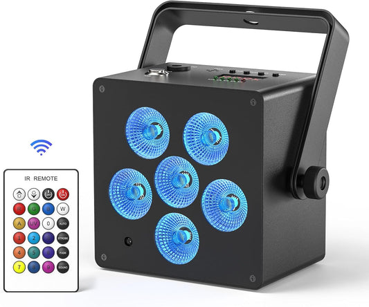 50 W batterij LED Par schijnwerper 6-in-1 RGBWAUV DMX512 podiumlicht met afstandsbediening, 12 uur batterijduur, uplight voor DJ, disco, party, karaoke, bruiloft, verjaardag