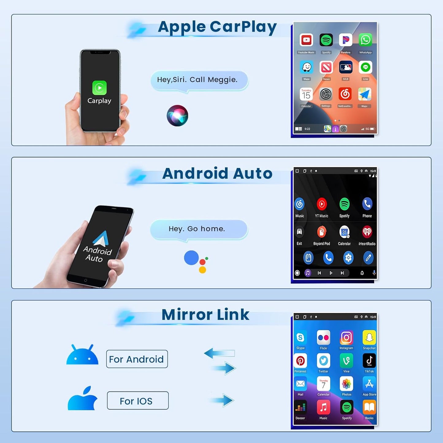 Android autoradio – Multimedia scherm – Touchscreen radio – Infotainmentsysteem – Navigatiesysteem – Voor 2009-2015 – 9,7 Inch Android 15 Met Wireless CarPlay En Android Auto – 2+64GB Met GPS, WiFi, Bluetooth, Split Screen En Achteruitrijcamera