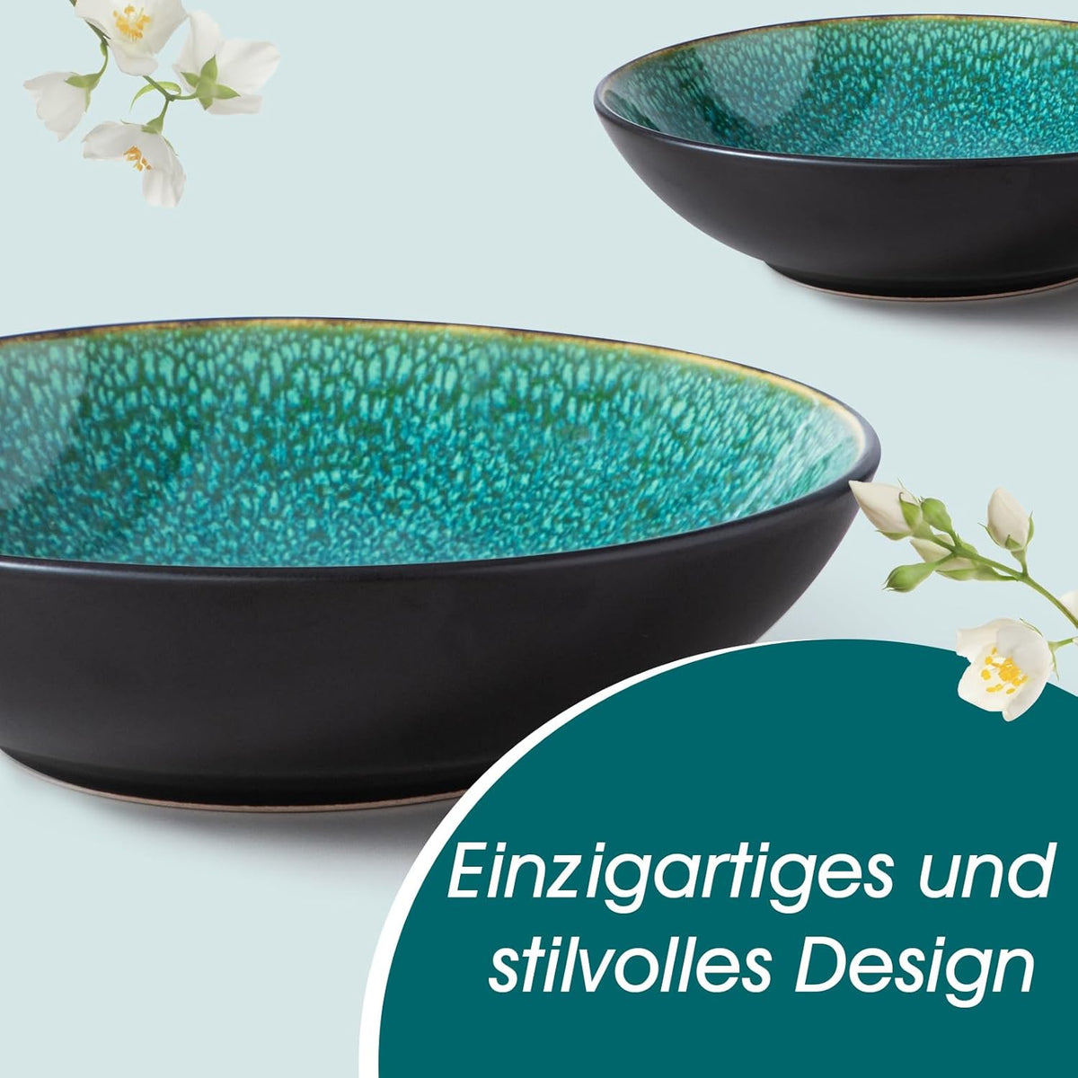 vancasso 24-delig eetservies, keramische borden en schalen set voor 6, mediterrane stijl diner sets in levendig groen, Playa serie eetservies set voor 6