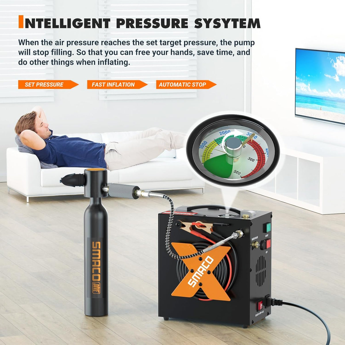 Duikcompressor – PCP Compressor – Paintball Compressor – Mini Dompelfles Compressor – Luchtcompressor – Hoge Druk tot 300 Bar – Draagbaar met 12V en 220V Aansluiting
