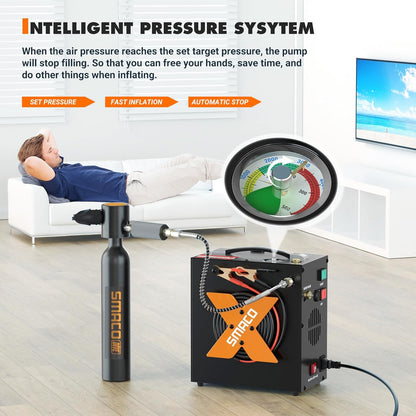 Duikcompressor – PCP Compressor – Paintball Compressor – Mini Dompelfles Compressor – Luchtcompressor – Hoge Druk tot 300 Bar – Draagbaar met 12V en 220V Aansluiting