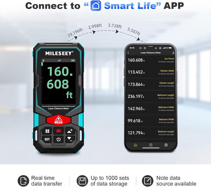 Lasermeting, MiLESEEY 328Ft laserafstandsmeter, oplaadbaar multifunctioneel lasermeetinstrument met puntzoekercamera, P2P-technologie, perfect voor meting over lange afstanden buiten (app-versie)