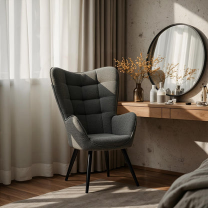 MEUBLE COSY Armchair Armchair with Upholstered and High Back Metal Legs Recliner Chair Fabric Relax Chair for Bedroom, Living Room, Dark Grey, 68x50x106cm - QUORE