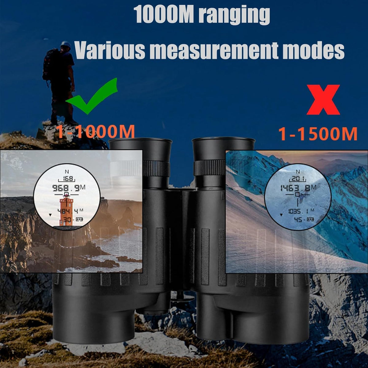 8x40 verrekijker voor volwassenen uitgerust met afstandsmeter en kompas, IP65 waterdichte UHD-verrekijker, gezichtsveld 8°, OLED-glas voor vogels kijken, zeilen, varen vissen