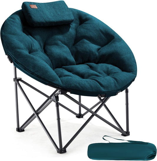 EVER ADVANCED Luxe Moonchair XXL campingstoel, opvouwbaar, 150 kg belastbaar, rond, klapstoel, dik gevoerd, oversized campingstoel, extra breed, voor outdoor, camping, tuin, balkon, indoor, groen