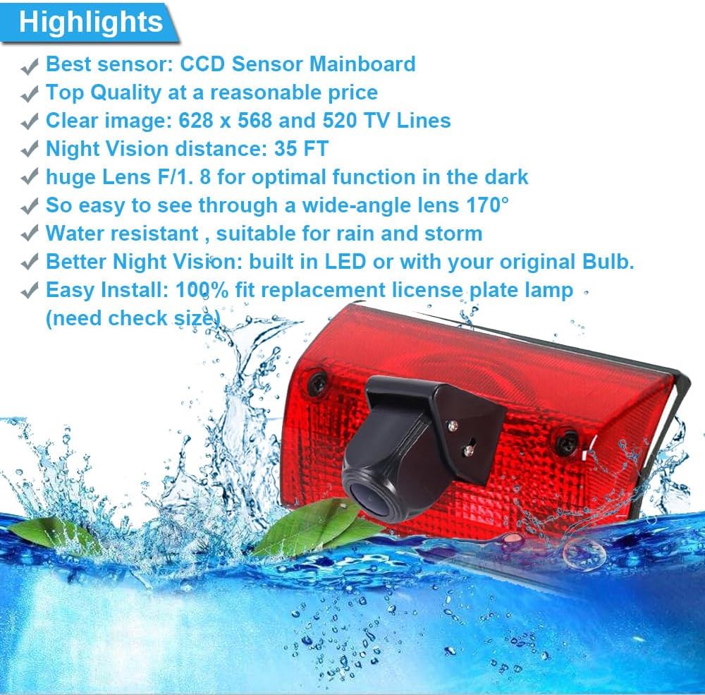 HD Remlicht Achteruitrijcamera Achteruitrijcamera met Verstelbare Hoek Compatibel met Mercedes Freightliner Sprinter 2500 3500/W901 W902 W903 W904/B901 B902 B903 B904 B905/Dodge Cargo Van/V W LT Mk 2