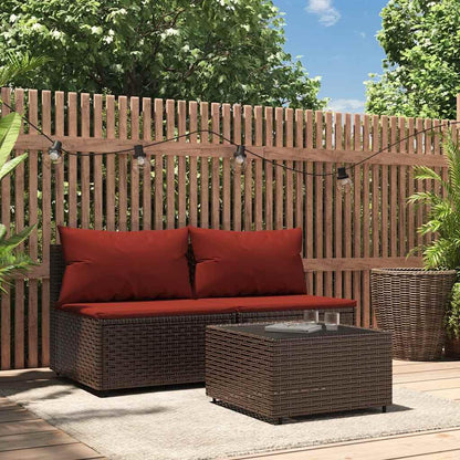 vidaXL 3 Piece Lounge Set with Cushions Poly Rattan Brown Garden Set Rattan Garden Set Lounge Furniture Set Rattan Lounge Set Garden Furniture Set - QUORE