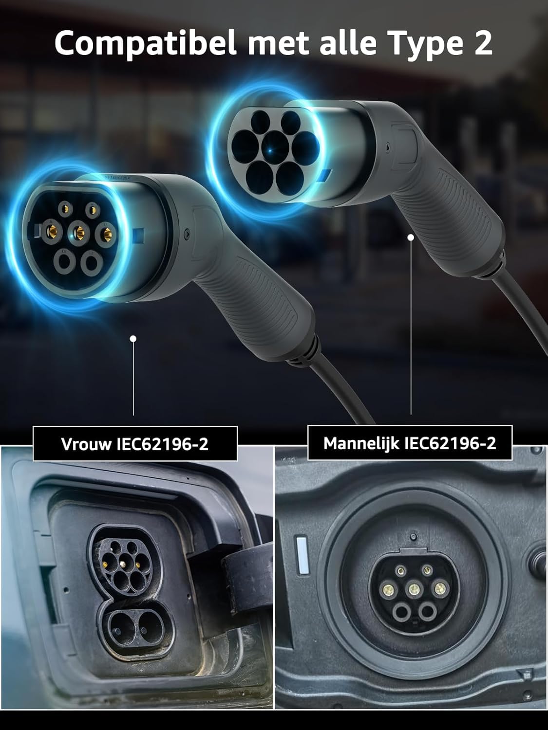 Bokman Type 2 Laadkabel, 22 kW / 32A / 3 Fase / 8M / Modus 3, Type 2 naar Type 2 EV Oplaadkabel Elektrische Auto Laadkabel voor EV & PHEV