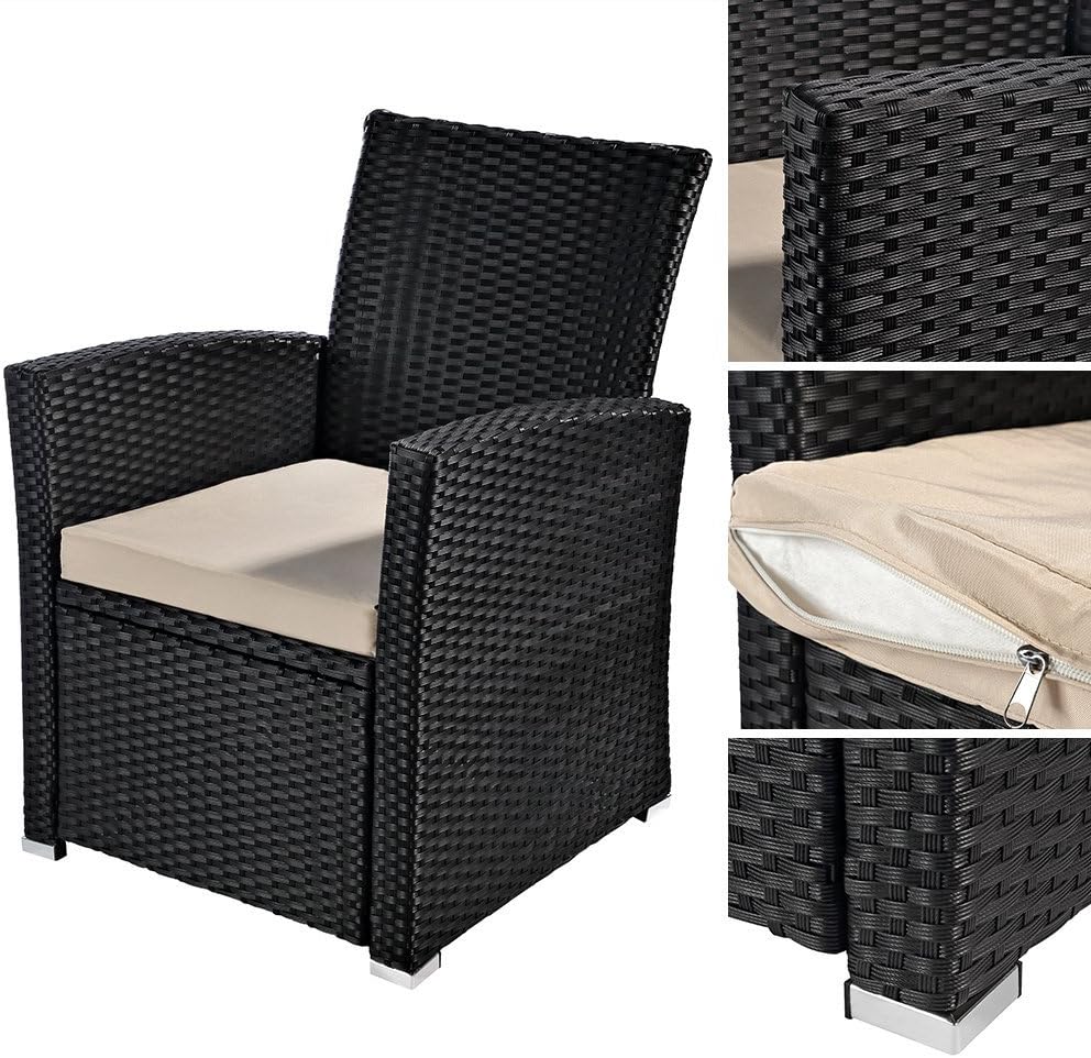 Melko Polyrattan garden chair, weatherproof, incl. seat cushion, black - QUORE