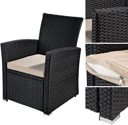 Melko Polyrattan garden chair, weatherproof, incl. seat cushion, black - QUORE