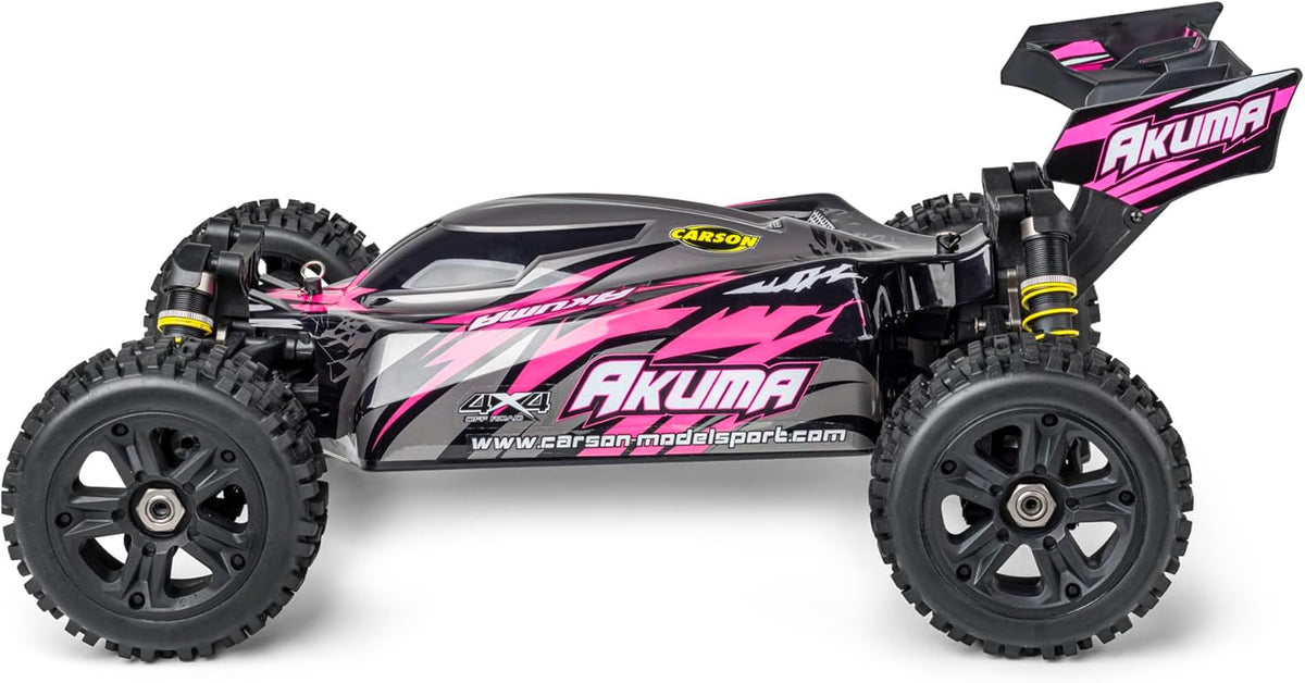 Carson 500409083 1:8 Akuma Buggy 4WD 100% RTR roze - op afstand bestuurbare auto, off-road, hoge kwaliteit, RC voertuig, RC auto 70 km/h, op afstand bestuurbare buggy