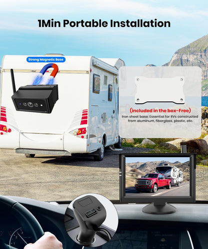 AUTO-VOX Magnetische draadloze achteruitrijcamera: 5 inch draagbare groothoek parkeerhulpsystemen, 1080P IR nachtzicht IP69K waterdichte achteruitrijcamera camper voor vrachtwagens en caravans