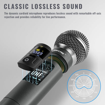 Draadloos microfoonsysteem – Draadloze microfoonset – Karaoke microfoonsysteem – UHF microfoonset – Handheld microfoonset met 4 microfoons – 25 Instelbare UHF Frequenties – Bereik Tot 60 Meter