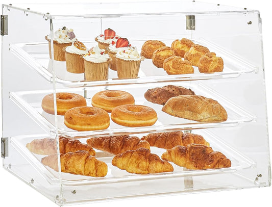 VEVOR Bakstandaard met 3 planken, toegang aan de achterkant, afneembare planken van transparant acryl, gebakstandaard voor zoet brood, 526 x 360 x 415 mm