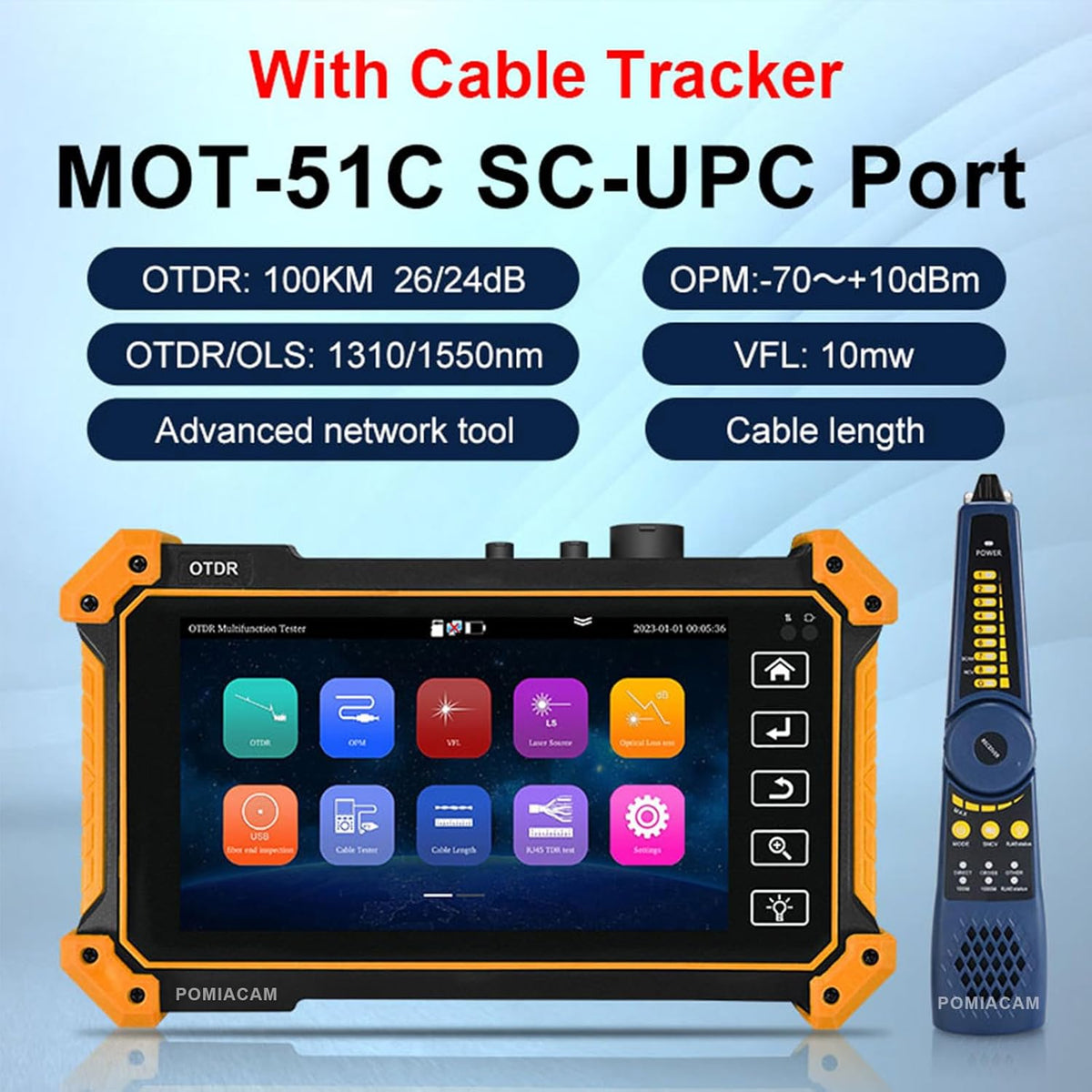 OTDR Vezel Optische Tester MOT-51C 1310/1550nm 26/24dB 5.5 "OLED Touchscreen Ingebouwde VFL OPM LS (Lichtbron) OLT (Optische Verlies Test) Gebeurteniskaart