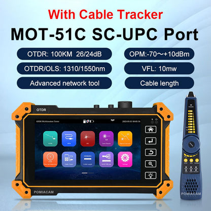 OTDR Vezel Optische Tester MOT-51C 1310/1550nm 26/24dB 5.5 "OLED Touchscreen Ingebouwde VFL OPM LS (Lichtbron) OLT (Optische Verlies Test) Gebeurteniskaart