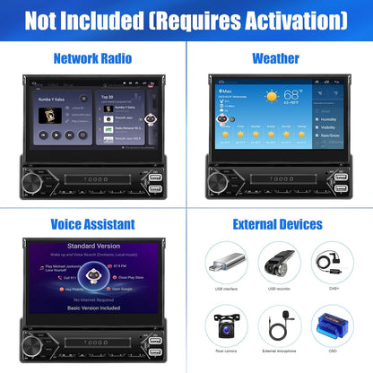 [2GB+64GB] SIXWIN 1 Din Android 13 autoradio met navigatiesysteem, 7 inch uitschuifbaar display autoradio met WiFi verbonden/GPS/Bluetooth/FM-ontvanger/USB/EQ/Mirror Link