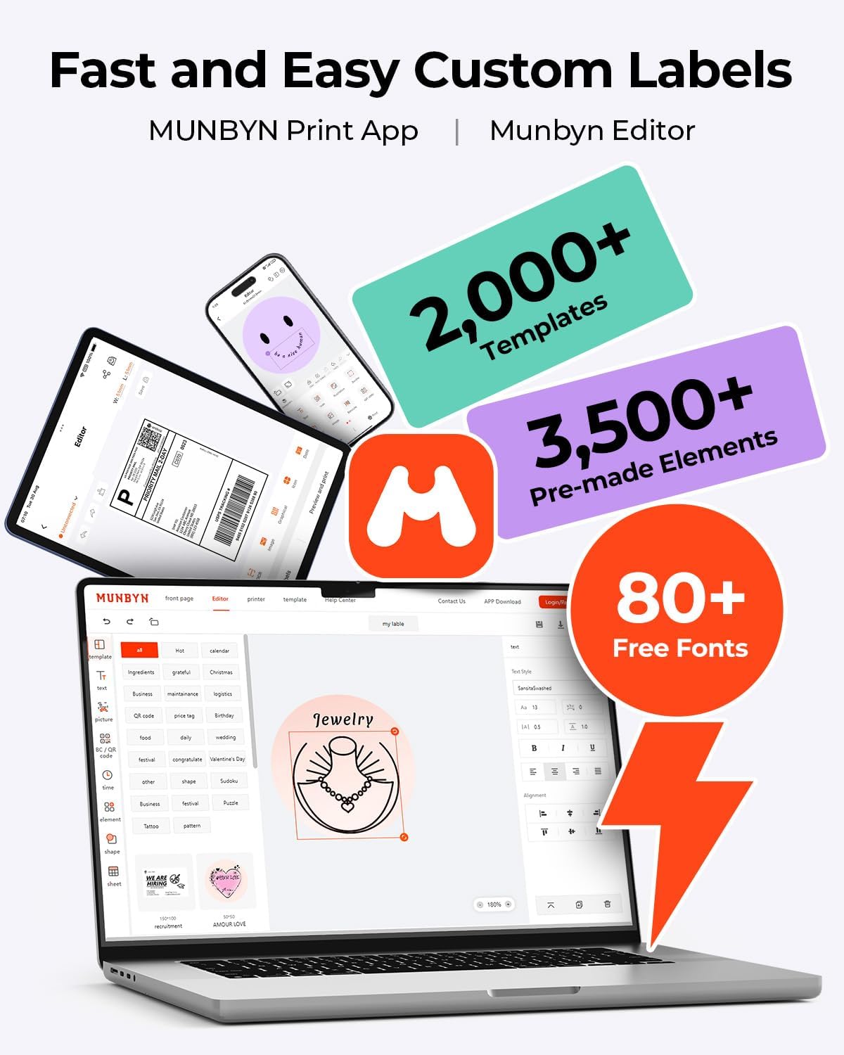 MUNBYN Bluetooth Label Printer DHL, Label Printer 4x6, Label Printer Thermal Printer for Shopify, Ebay, Etsy, Amazon, DHL, Evri, DPD, UPS, FedEx, 403B - QUORE