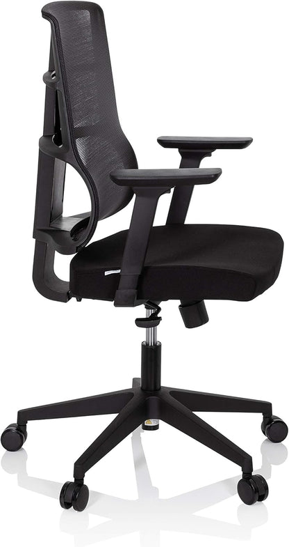 hjh OFFICE 810025 professionele bureaustoel Spinio stof zwart kantoor draaistoel met netrug, rugleuning in hoogte verstelbaar