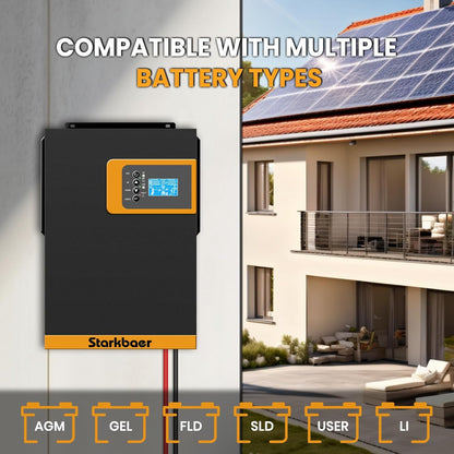 5,5 kW hybride omvormer, off-grid zuivere sinusomvormer, 48 V DC naar 230 V AC, met 100 A MPPT-zonnelaadregelaar, voor lood- en lithiumbatterijen (5,5 kW 48 V)