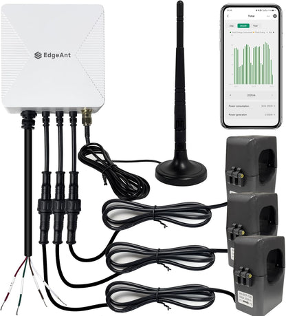 Energiemonitor met 3 x 500 A stroomcircuitsensoren, Smart Home Power Monitor volgt de stroom in real-time, wifi-teller zonne-/nettometing, energieautomatisering en -besturing in het huishouden