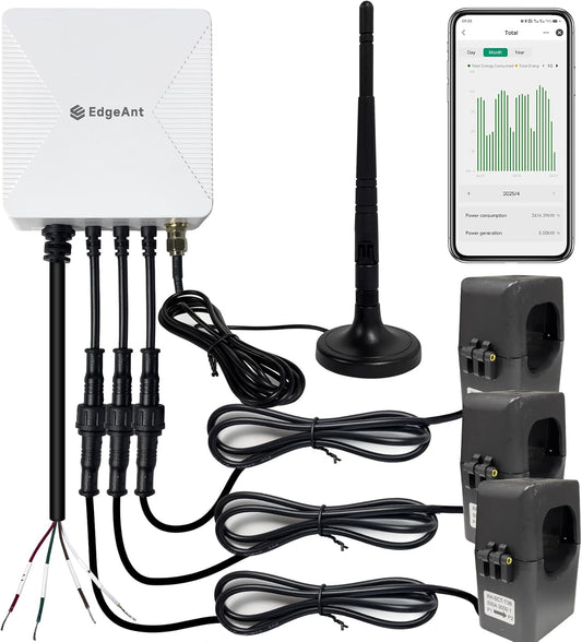 Energiemonitor met 3 x 500 A stroomcircuitsensoren, Smart Home Power Monitor volgt de stroom in real-time, wifi-teller zonne-/nettometing, energieautomatisering en -besturing in het huishouden