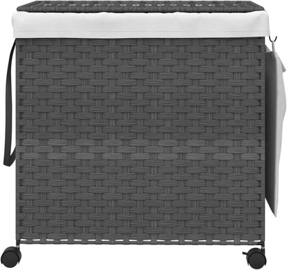 Wasmandoek – Wasmand – Waszak – Wascontainer – Wassenbak  – Inklapbaar Met Wieltjes & Remmen – 60x35x60,5 cm – Grijs