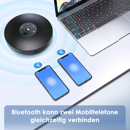 eMeet M2 Max Bluetooth conferentieluidspreker met 4 AI-microfoons, voor 10-15 personen, full duplex oproep, conferentiemicrofoon met AUX, dongle, plug & play, voor Skype, zoom enz.