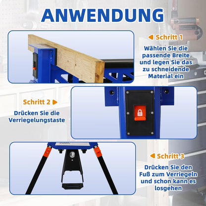 SoonTools Draagbaar werk- en klemsysteem, mobiele inklapbare werkbank met voetbediend mechanisme, 150 kg draagvermogen Horse Work Bench, materiaal ondersteuningsstation