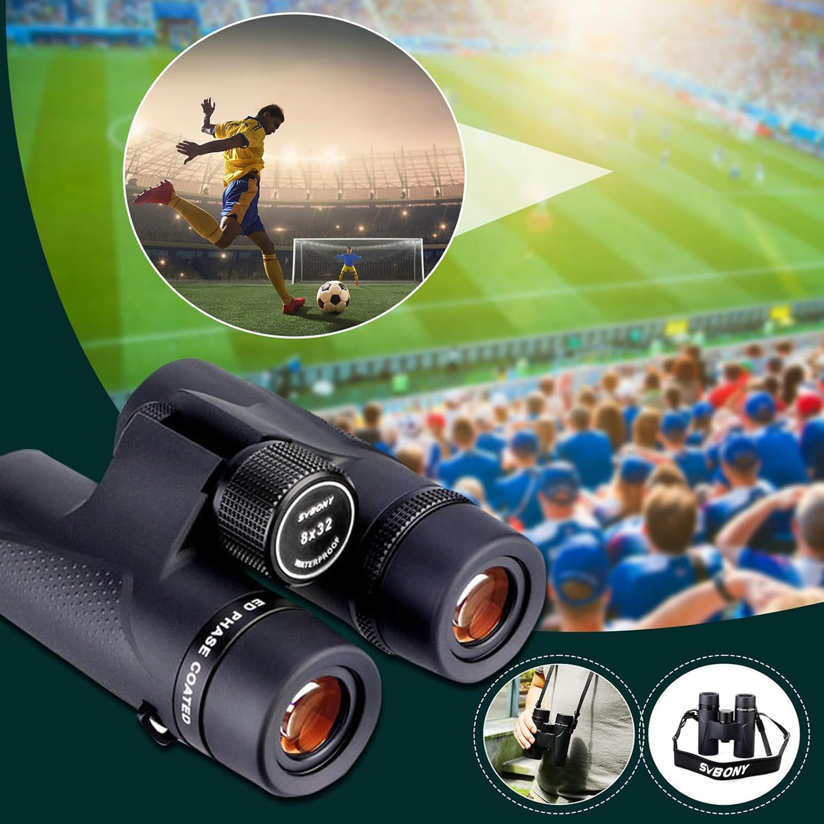 Svbony SV202 Binoculars 8x32 ED Water Resistant Wide Field of View Binoculars Telescope ED Glass BAK4 Prism FMC Lens with Carrying Case Neck Strap for Bird Watching Hunting Hiking - QUORE