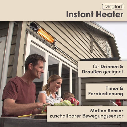 Livington Instant Heater - Infrarood Terrasverwarmer - 2000W - Binnen en buiten - Bewegingssensor - IPX4 - met afstandsbediening