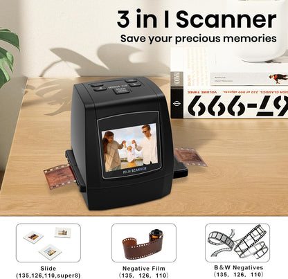 Digitale filmscanner – Diascanner – Negatieve scanner – Film- en diascanner – 2,4 Inch Lcd-Display – Scant 35 Mm, 126, 110, Super 8 En 8 Mm Naar Jpeg Zonder Pc