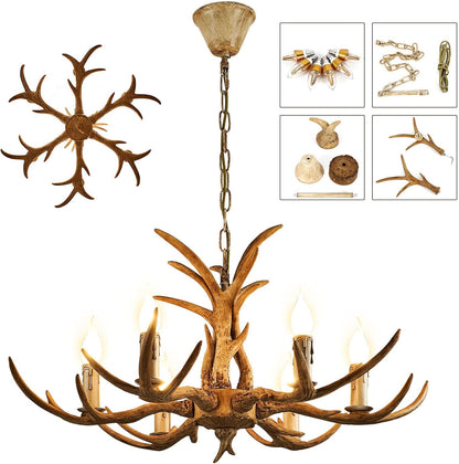 Retro plafondlamp – Geweilamp – Kroonluchter – Hanglamp – Antler lamp – Verstelbare hoogte – 6 x E14 Fittingen – Hars materiaal – Diameter 75 cm