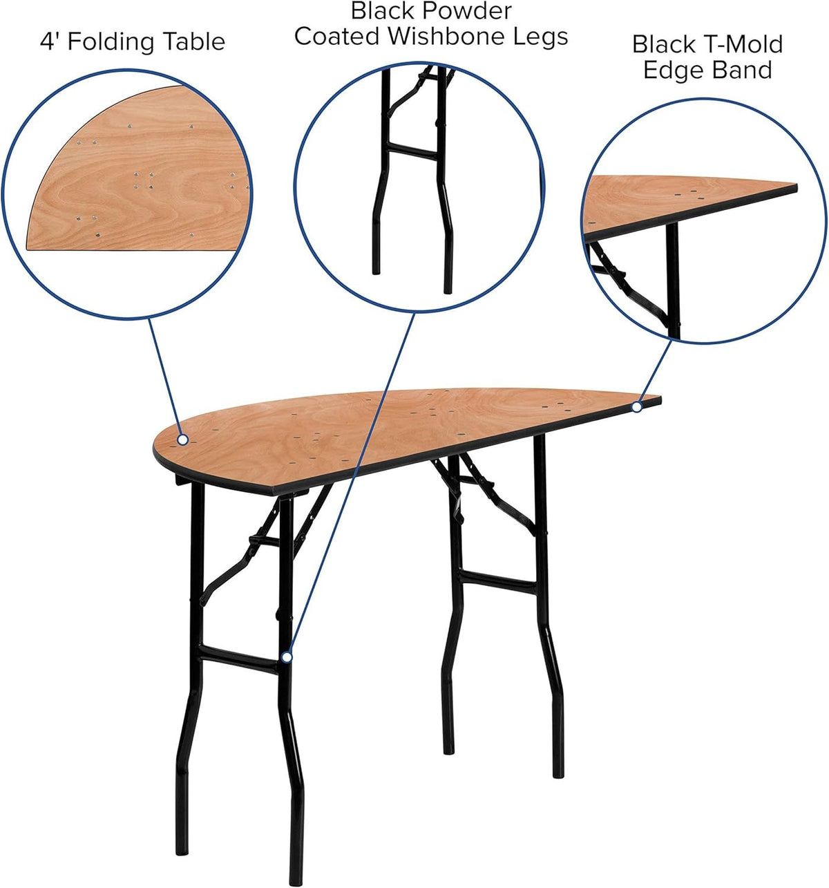 Flash Furniture 48'' Half-Ronde Houten Vouwen Banket Tafel
