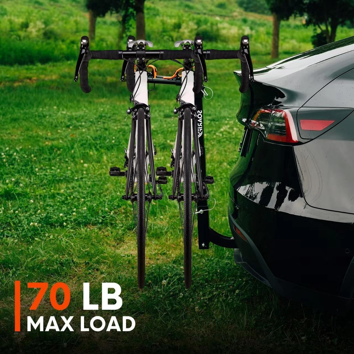 Bicycle Rack for Car, SUV, RV, Bike Rack Tow Bar Mount, Tow Bar Bike Rack 2, Up to 70 lbs Load Bike Carrier Rubber Tires, Tilt Unlock, Bike Rack with 2 Inch Tow Bar for - QUORE