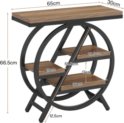 Tribesigns 3 Tier Side Table, Narrow Wood, 65 x 30 cm, Sofa Table with Storage Space, Industrial Small Side Table for Living Room, Smart Bedside Table for Bedroom (2 Pack)