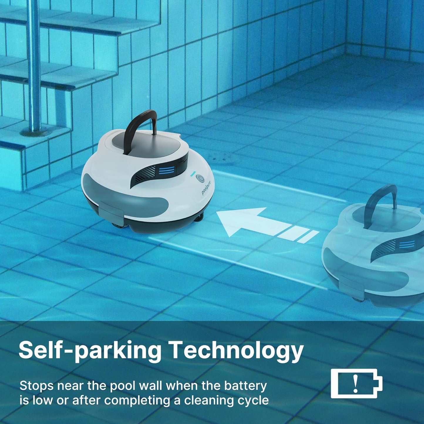 POOLPURE Piscina Zwembadrobot, 5000 mAh Pulizia Doppio motor, dubbele Hall-sensor, led-display, Parcheggio Automatico, IPX8 Impermeabile, draadloze zwembadstofzuiger
