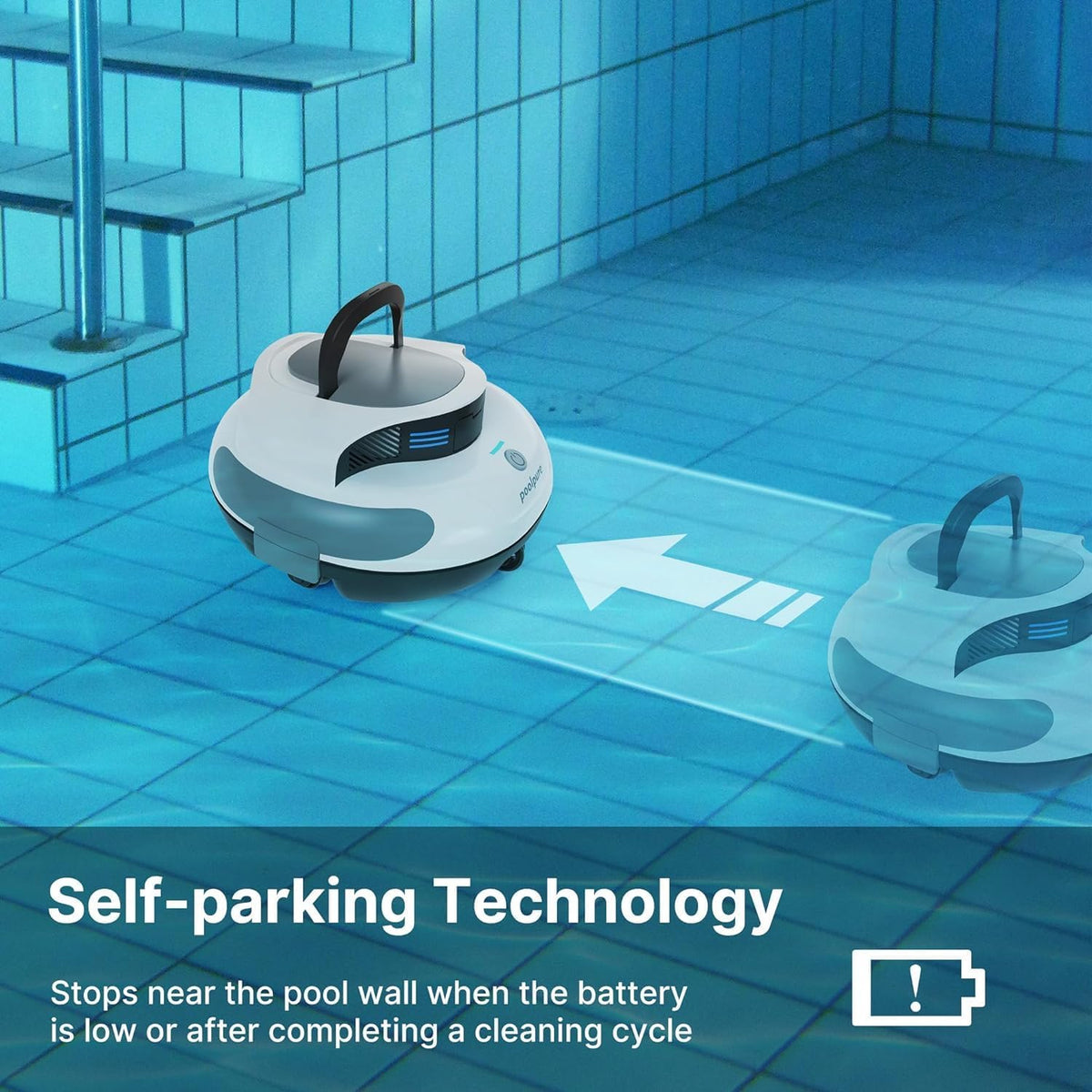 POOLPURE zwembadzuiger, 5000 mAh accu, dubbele motor, LED-indicatoren, zelfparkerende functie, IPX8 waterdicht, draadloze zwembadrobot voor 90 m² verzonken vlakke zwembaden