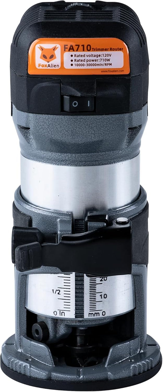 FoxAlien 1 HP 710W 65mm Diameter Compacte Palm Router voor CNC Houtbewerking, 6 Variabele Snelheden Max 30000 R/MIN Hout Trimmer met 1/4" Collet (220V)