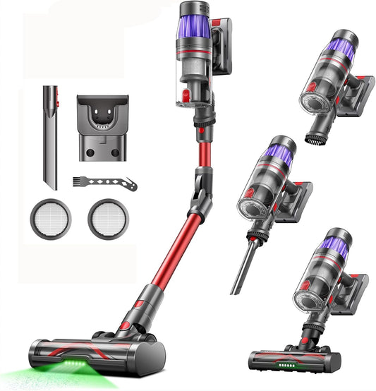 Draadloze Steelstofzuiger – Steelstofzuiger – Snoerloze Stofzuiger – Handstofzuiger – Steelstofzuiger Met Accu – 50.000 Pa Zuigkracht – Flexibele Buigbare Zuigbuis Met LED-Verlichting