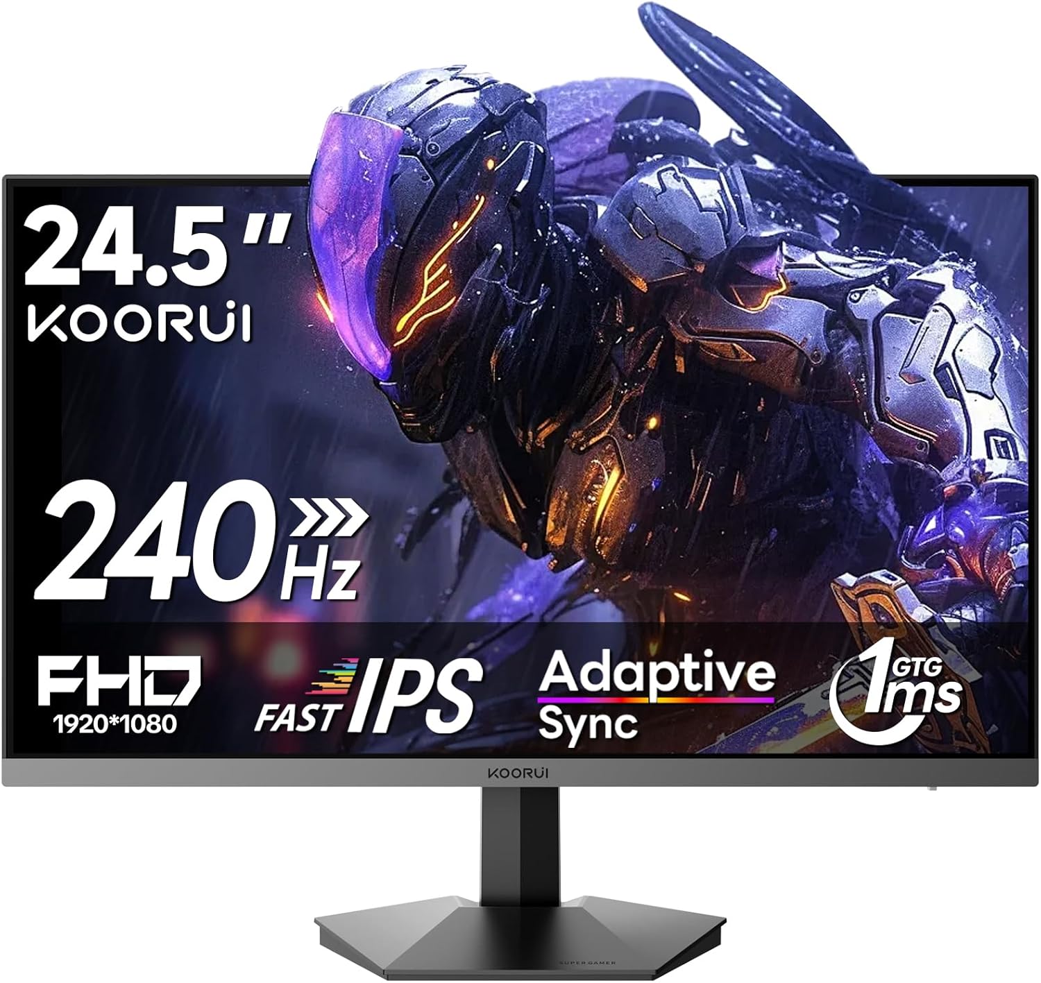 KOORUI 24 Zoll Gaming Monitor,Full HD 240Hz Bildschirm,24.5 1920 x 1080 Rapid IPS Panel,Oc to 260Hz,DisplayPort 1.4 & HDMI 2.0,HDMI 2.0 Cable,HDR400,Schwarz - QUORE