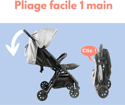 Bambisol Dubbele kinderwagen naast elkaar, ideaal voor tweelingen vanaf de geboorte, met ultracompacte vouwing, kleur: zwart en grijs