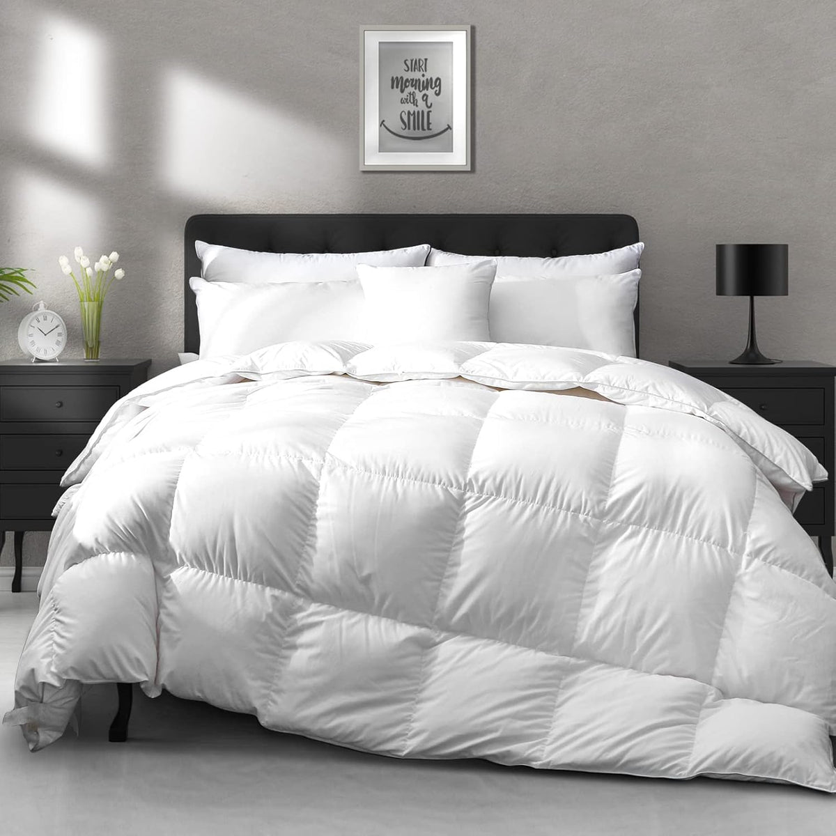 APSMILE Dekbed met ganzenveren voor alle seizoenen King Size - ultrazacht 750 Fill-Power Hotelcollectie dekbedovertrek pluizig medium warm dekbed met hoektabs (106 x 90, wit)