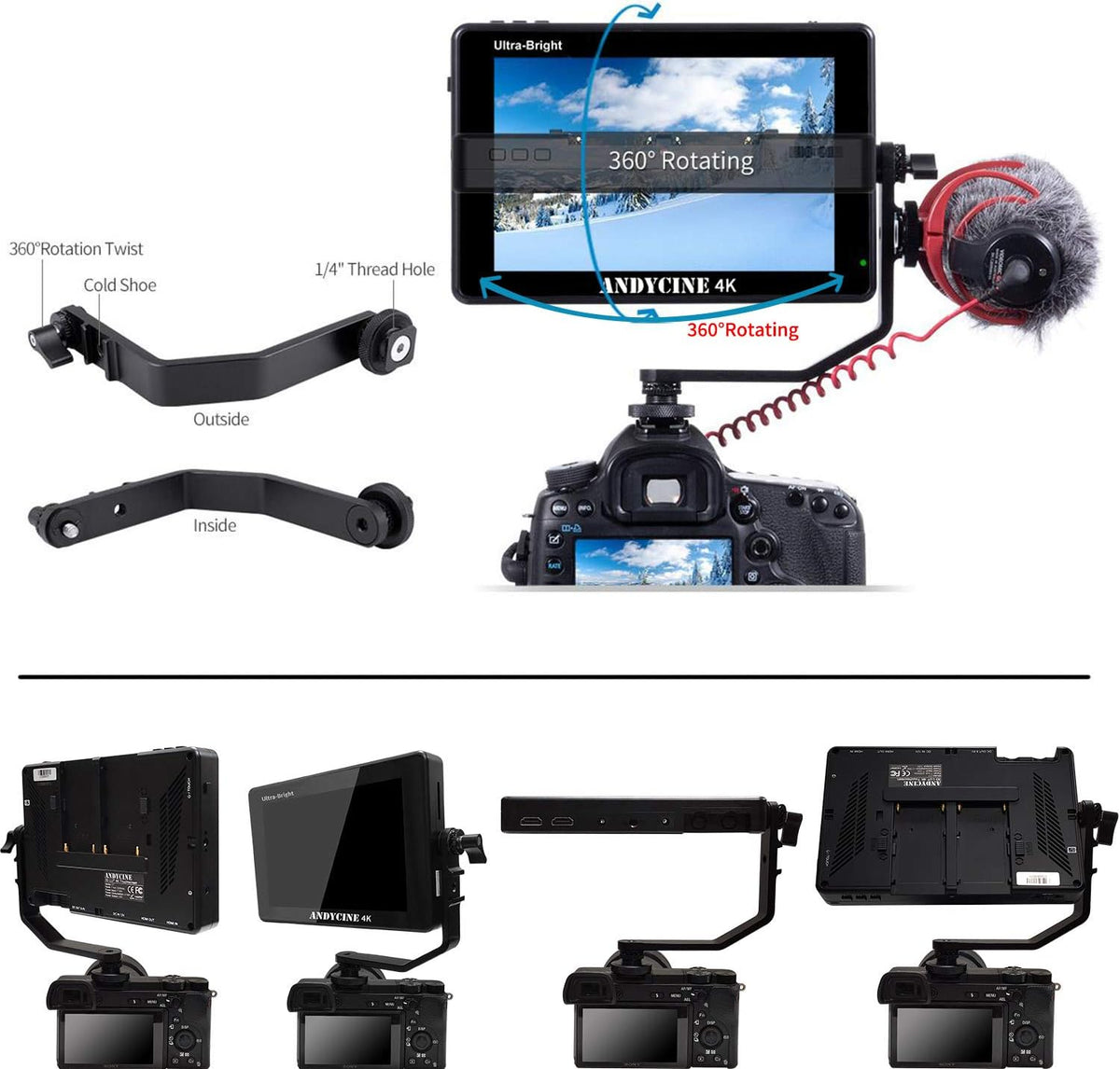 ANDYCINE C7 C7 Inch Ultra Clear 2200nit 1920x1200 Touch Screen 4K HDMI On/Off with Waveform/Vector Range/3D Lut for DSLR Mirrorless Camera A72 A73 A7M4 Z50 R50 EOS R8 - QUORE