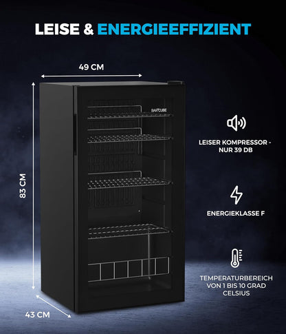 Drankkoelkast – Koelkast – Mini Koelkast – Barkoelkast – Koelkast – 90 Liter Inhoud – Volledig Glazen Deur Zonder Handvat