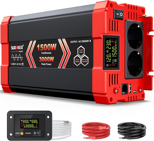 Zuivere Sinus Omvormer – Stroomomzetter – Spanningsomvormer – Converter – Transformator – 1500 W Vermogen – 2 AC Stopcontacten Met USB (3,1 A)