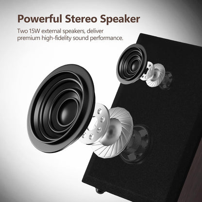 Platenspeler – Draaitafel – Vinylspeler – Retro Platenspeler – Donkerbruin Hout – 2 Externe Luidsprekers Van 15 W – Bluetooth, Aux-In, USB-Weergave En LP-MP3-Opname