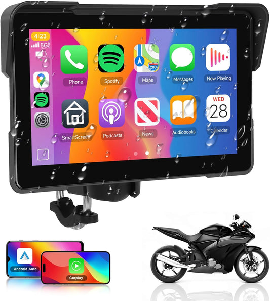 Rimoody Carplay 7 Inch Motorcycle Screen Wireless Car Display with Airplay/Android Cast/Dual Bluetooth/Navigation/IP67 - QUORE